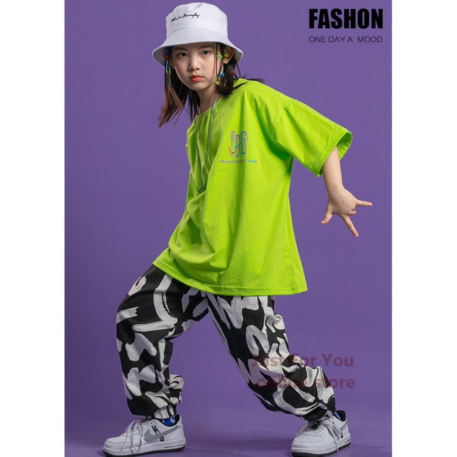 キッズダンス衣装 ヒップホップ Hiphop K Pop衣装 激安通販の 橙シャツ パンツ 子供 ガールズ トップス カーゴパンツ 女の子 緑シャツ 男の子 かっこいい