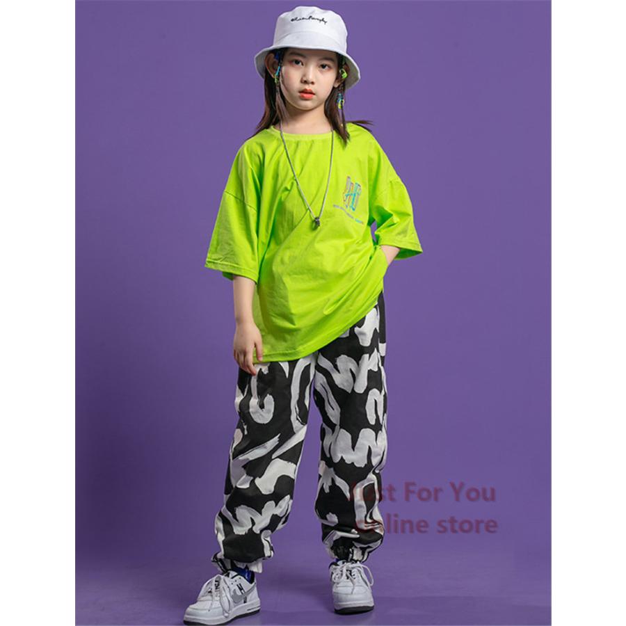 キッズダンス衣装 ヒップホップ Hiphop K Pop衣装 激安通販の 橙シャツ パンツ 子供 ガールズ トップス カーゴパンツ 女の子 緑シャツ 男の子 かっこいい