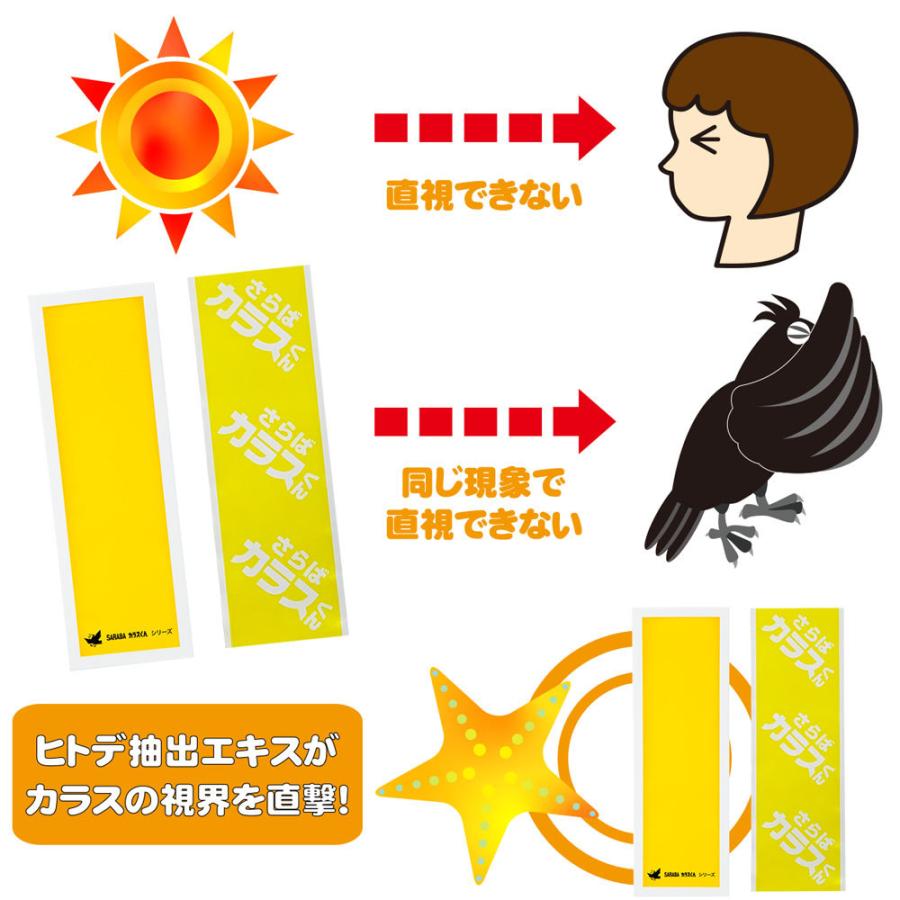 カラスよけ 対策 撃退 グッズ  SARABAカラスくん 磁石 マグネットシート+テーブ1m 正規販売店オリジナル 車 建物 ゴミ ベランダに 2種類入りの特別仕様!｜just-item-japan｜05