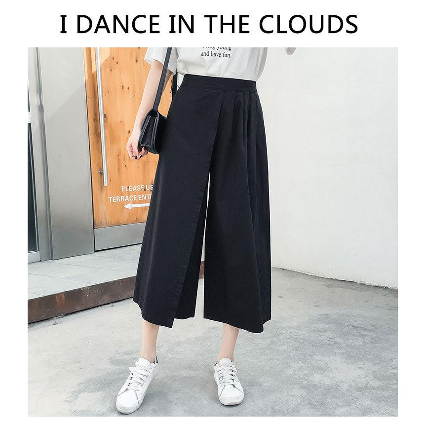 Heve ガウチョパンツ 黒 ウエストゴム ワイドパンツ レディース ガウチョパンツ 夏 秋 ウエストゴム ゆったり