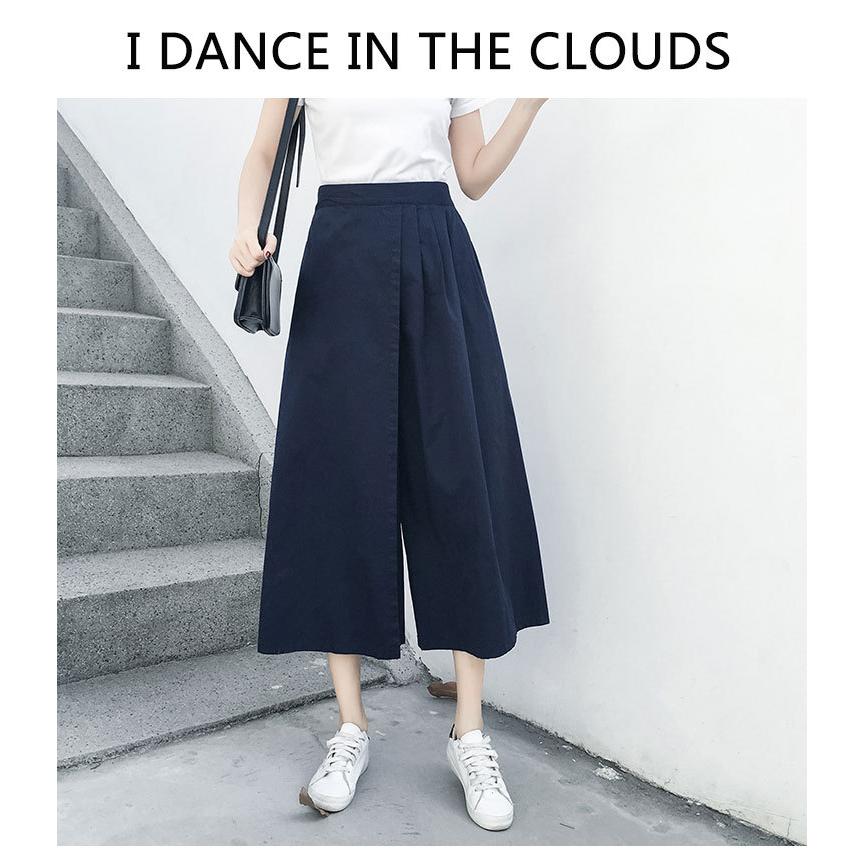 クレッシェントデュオ　ネイビー ガウチョパンツ ウエストゴム サイドポケット付き クレッシェントデュオ ネイビー ガウチョパンツ ウエストゴム