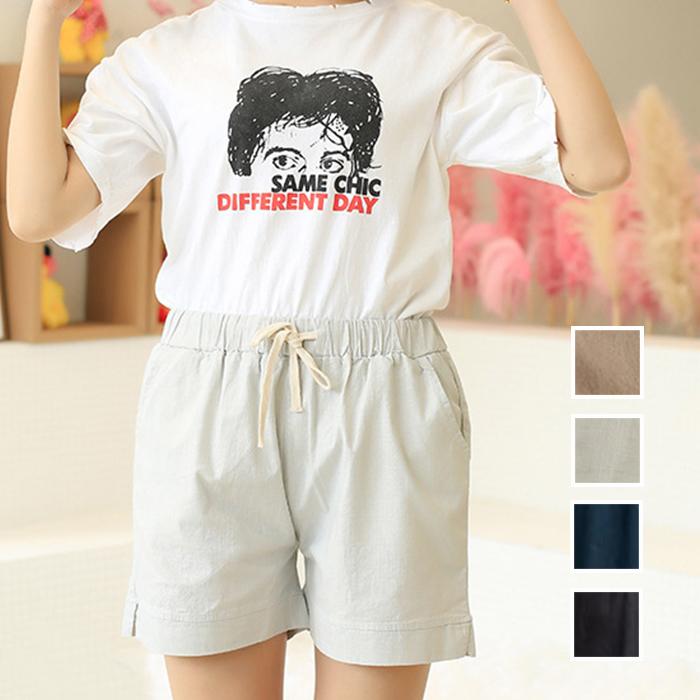 ショートパンツ レディース 綿麻 無地 ポケット付き 40代 30代 20代