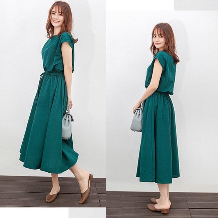 ワンピース レディース ショット きれいめ 着痩せ Aライン 夏 無地 お呼ばれ 可愛い 半袖ワンピ 通勤 韓国風 大人 ワンピース レディース 夏 マキシ 半袖 綿麻 裏地付き 無地 Aライン