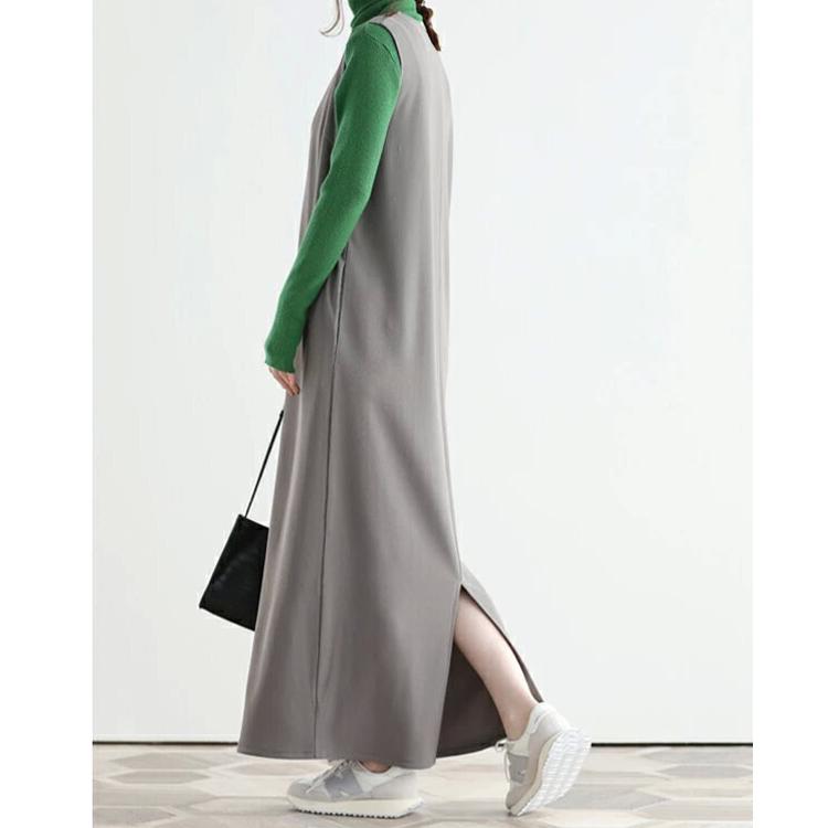 ジャンスカ Vネック ロング ノースリーブ ワンピース ジャンパー