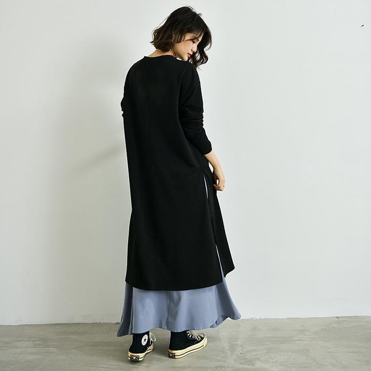 drawer セットアップ　ワンピース　ブラック　スカート 長袖ワンピース スカート セットアップ 2点セット レディース サイド