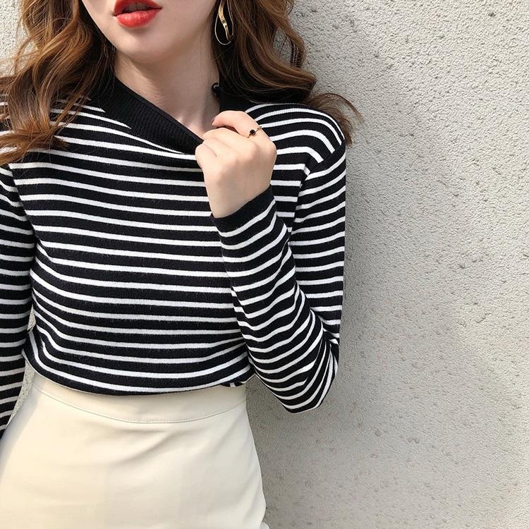 ニット セーター レディース 長袖 ボーダー トップス 6色 カジュアル