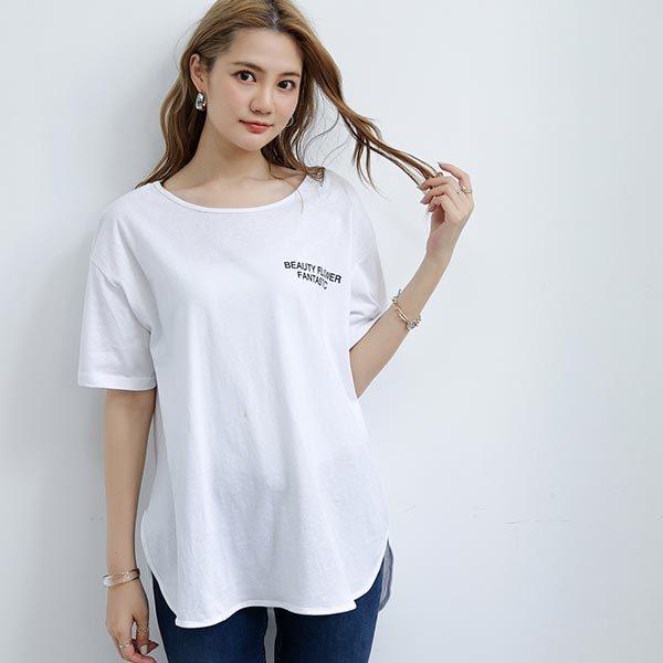 Tシャツ レディース 半袖 サイドスリット チュニック 無地