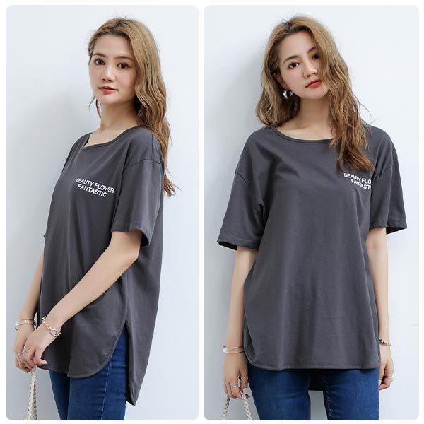 tシャツ コットン混半袖チュニック レディース 楽天市場】Tシャツ アシンメトリー チュニック [C6184