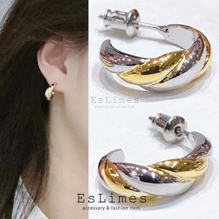 ピアス レディース 18k 18kgp リングピアス カーブ ねじり 20代