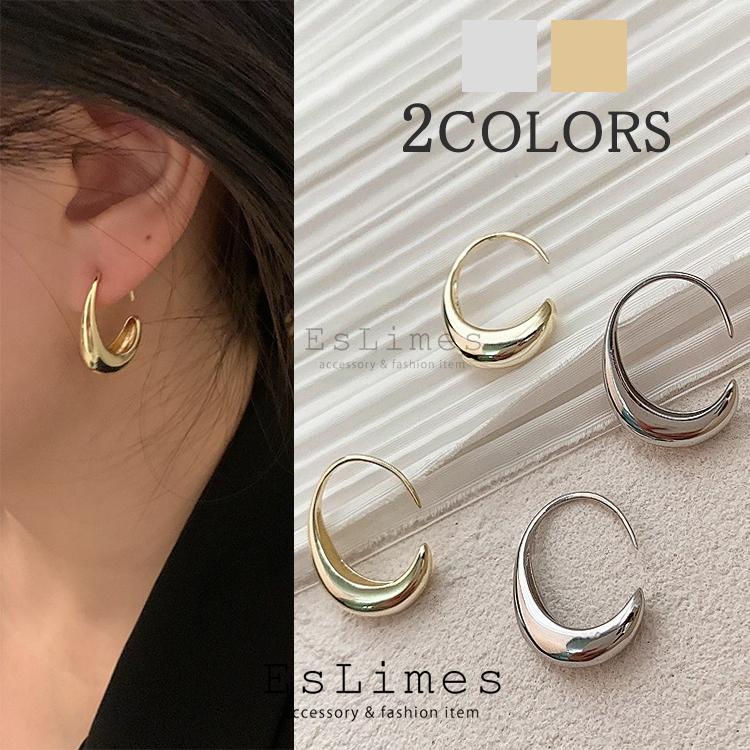 ピアス レディース しずく 雫 18kgp リング フープピアス 大ぶり 上品