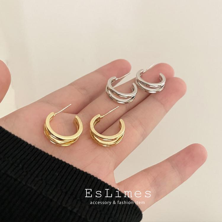 ピアス レディース 2連風 C型 カーブ シルバー ゴールド スタッド 上品