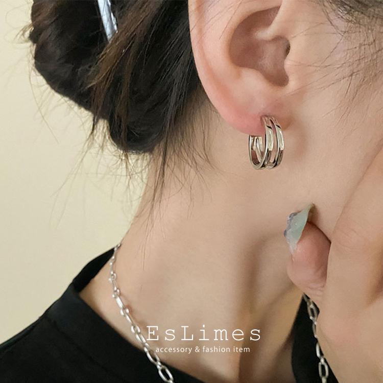 ピンクゴールド 二連風　フープピアス 楽天市場】フープピアス レディース 両耳用 二連風 ダブルライン