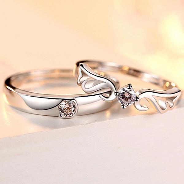 RainbowGirl 指輪 レディース 一粒ダイヤ 天使の羽 フリーサイズ