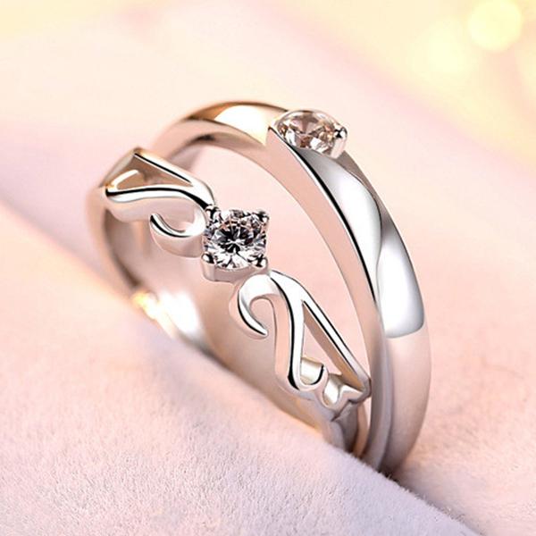 RainbowGirl 指輪 レディース 一粒ダイヤ 天使の羽 フリーサイズ