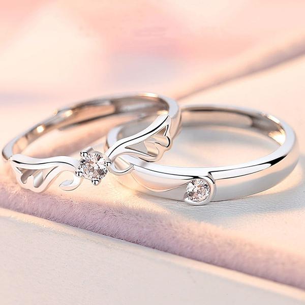 RainbowGirl 指輪 レディース 一粒ダイヤ 天使の羽 フリーサイズ