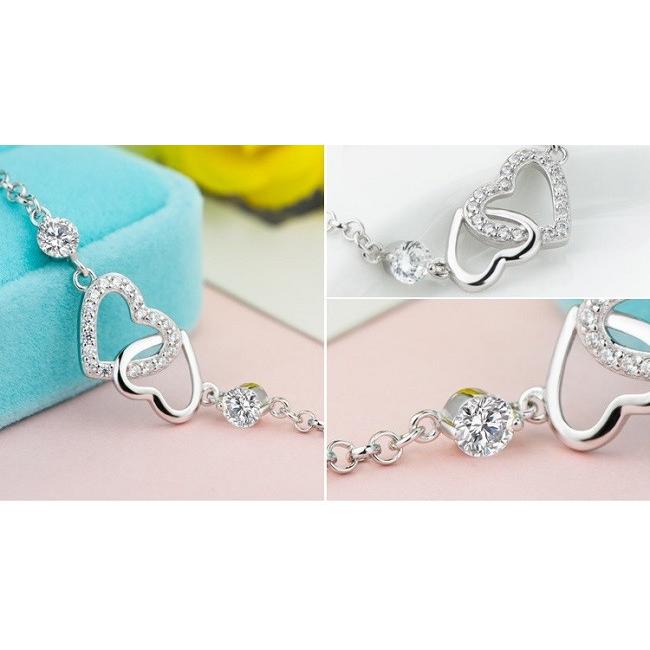 14金 ダブルハート　ブレスレット RainbowGirl ブレスレット レディース ダブルハート 2粒ダイヤ ハート