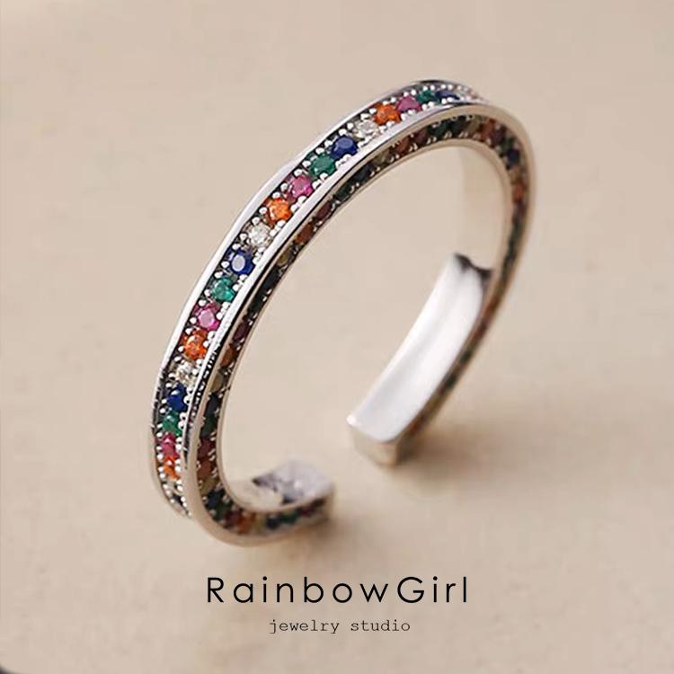 RainbowGirl 指輪 リング レディース カラフル 彩石 幸運 虹色 ハーフ