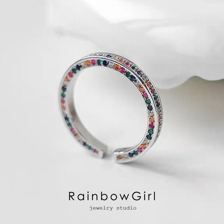 RainbowGirl 指輪 リング レディース カラフル 彩石 幸運 虹色 ハーフ