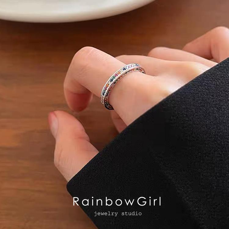 RainbowGirl 指輪 リング レディース カラフル 彩石 幸運 虹色 ハーフ