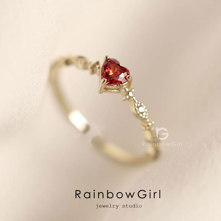 RainbowGirl 指輪 レディース リング 可愛い ハート レッド石