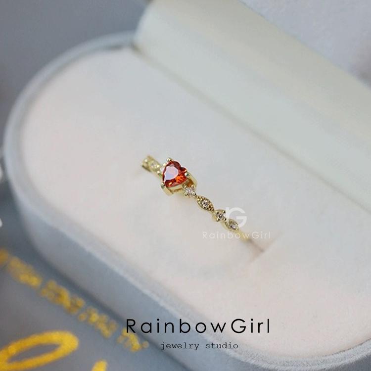 RainbowGirl 指輪 レディース リング 可愛い ハート レッド石