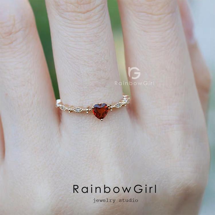 RainbowGirl 指輪 レディース リング 可愛い ハート レッド石