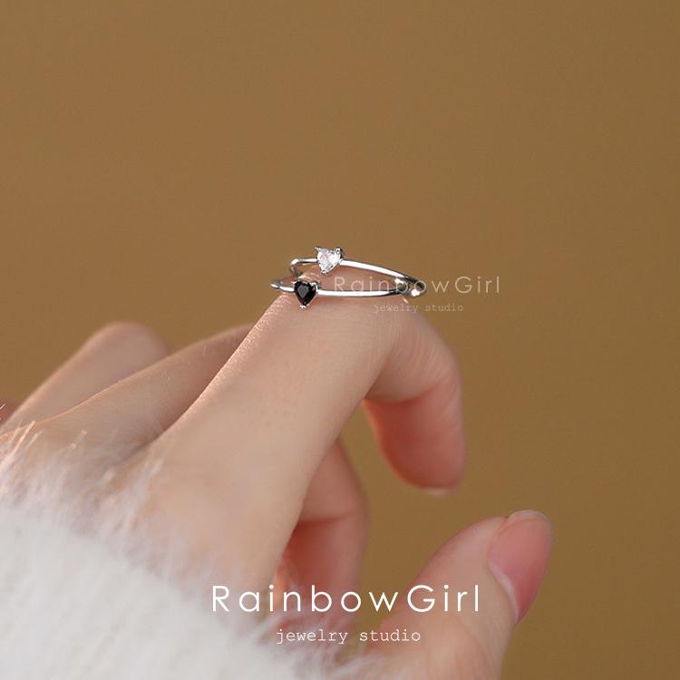 RainbowGirl 指輪 レディース 細いリング ハート 調整可能 一粒 