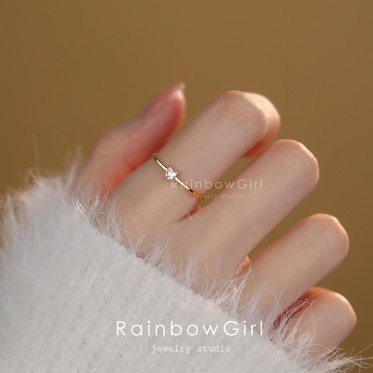 RainbowGirl 指輪 レディース 細いリング ハート 調整可能 一粒