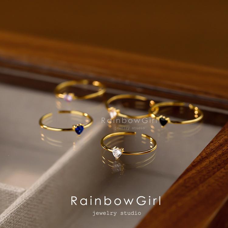RainbowGirl 指輪 レディース 細いリング ハート 調整可能 一粒