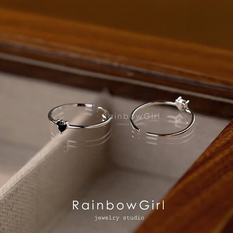 RainbowGirl 指輪 レディース 細いリング ハート 調整可能 一粒