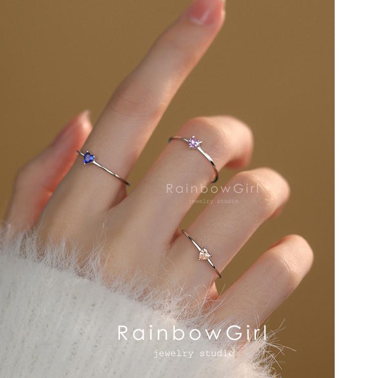 RainbowGirl 指輪 レディース 細いリング ハート 調整可能 一粒