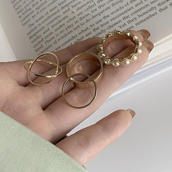 指輪 レディース リング 4点セット パール X型 平打ち ワイドリング