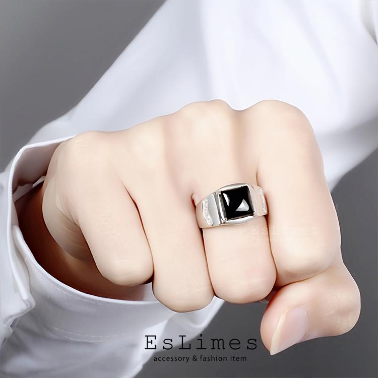 指輪 メンズ レディース オニキスカラー シルバーリング シンプル 黒