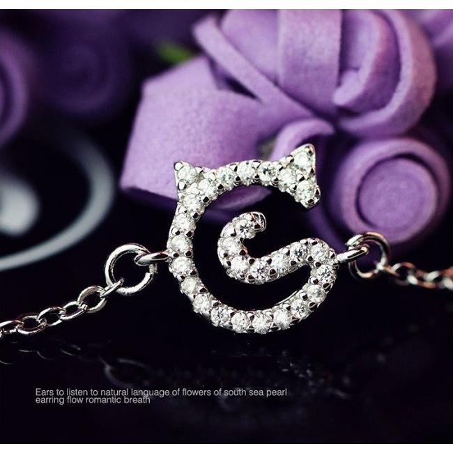 RainbowGirl ブレスレット ダイヤ 猫 ネコ レディース プラチナ仕上げ