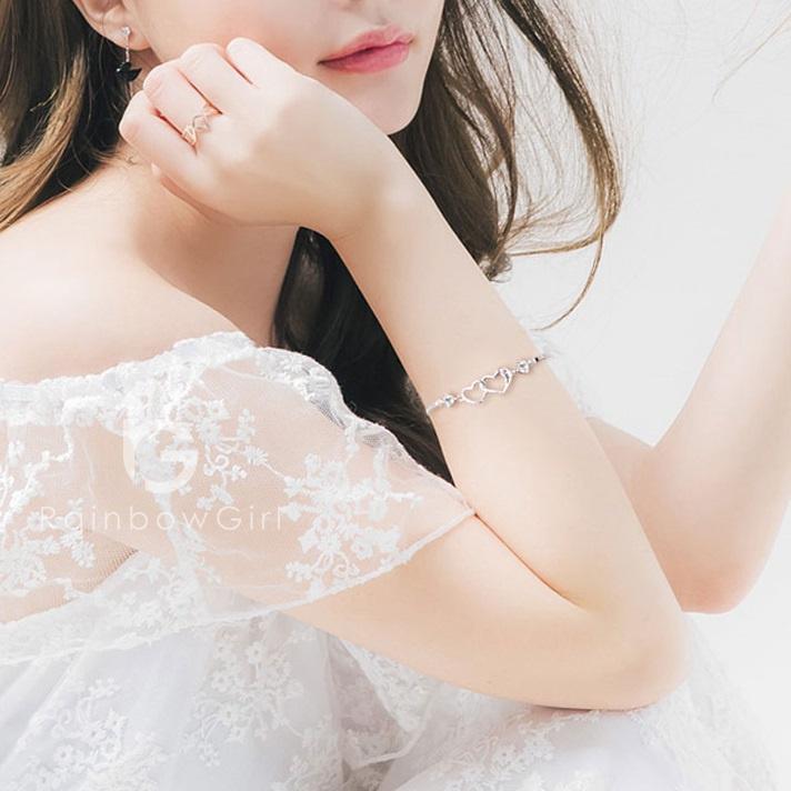 ブレスレット レディース ハート ダイヤ 2粒 ハートモチーフ プラチナ仕上げ シルバー925 プレゼント 彼女 妻 女性 母の日_8
