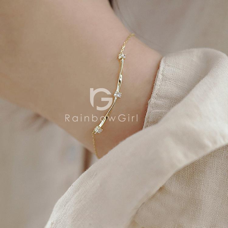 RainbowGirl ブレスレット レディース 極細 スティック チェーン