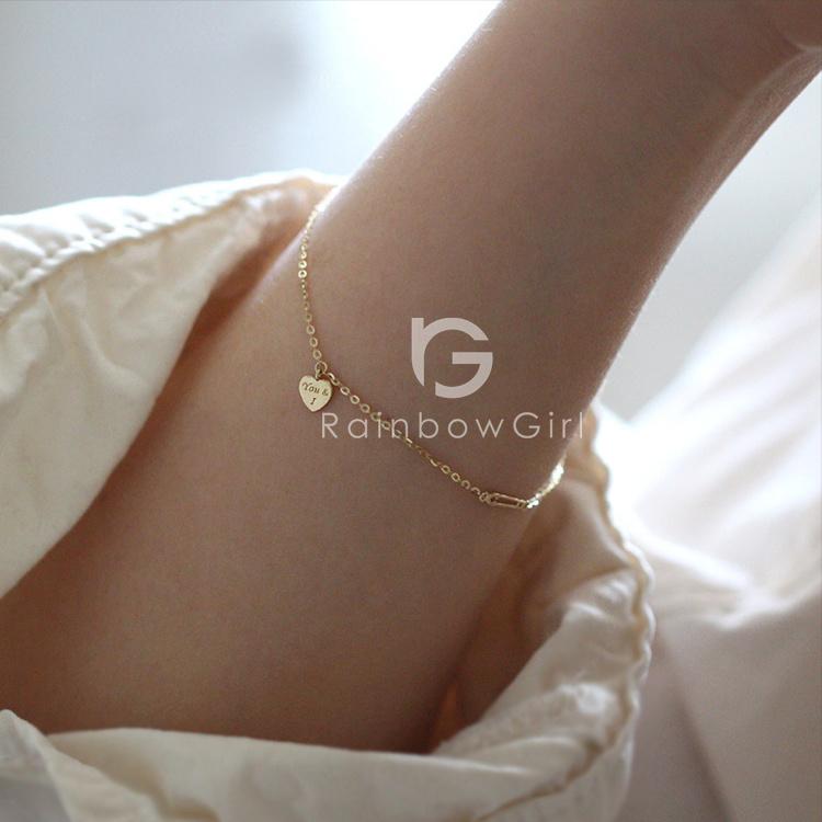 RainbowGirl ブレスレット レディース ハート 極細 チェーン