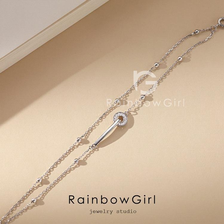 RainbowGirl 2連ブレスレット レディース バー 鍵 ボール チェーン