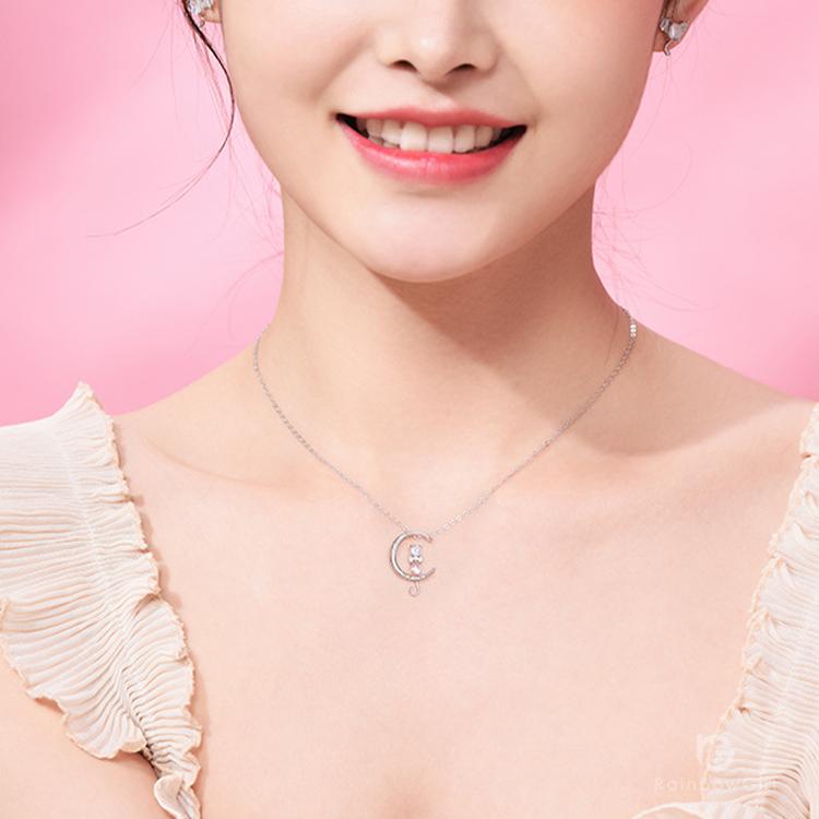 RainbowGirl ネックレス レディース 猫 ねこ 月 可愛い ムーンストーン