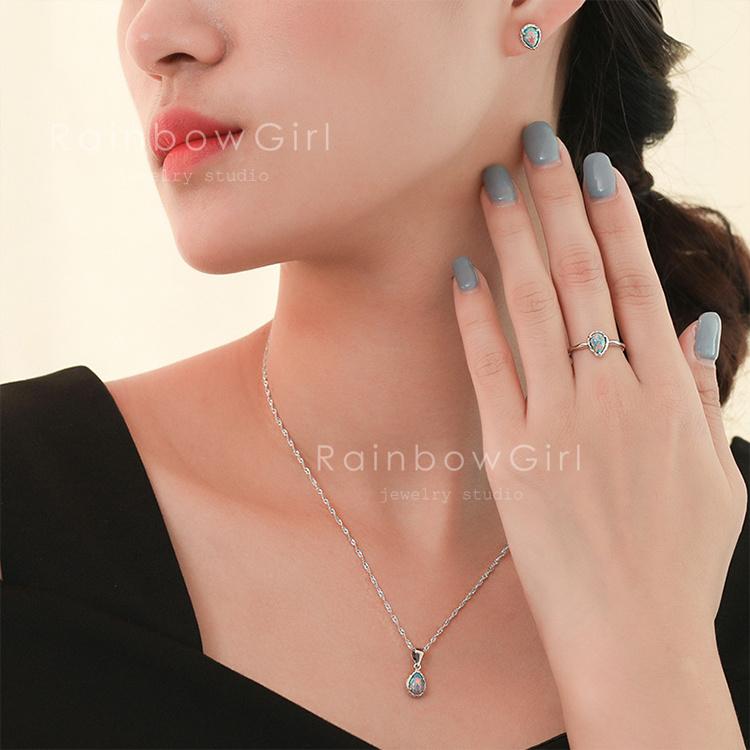 RainbowGirl 3点セット ネックレス しずく 雫 ピアス 指輪 ブルー