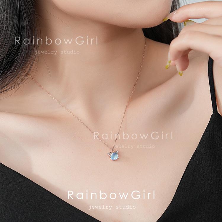 RainbowGirl 猫ネックレス レディース ねこ 可愛い ムーンストーン 6月