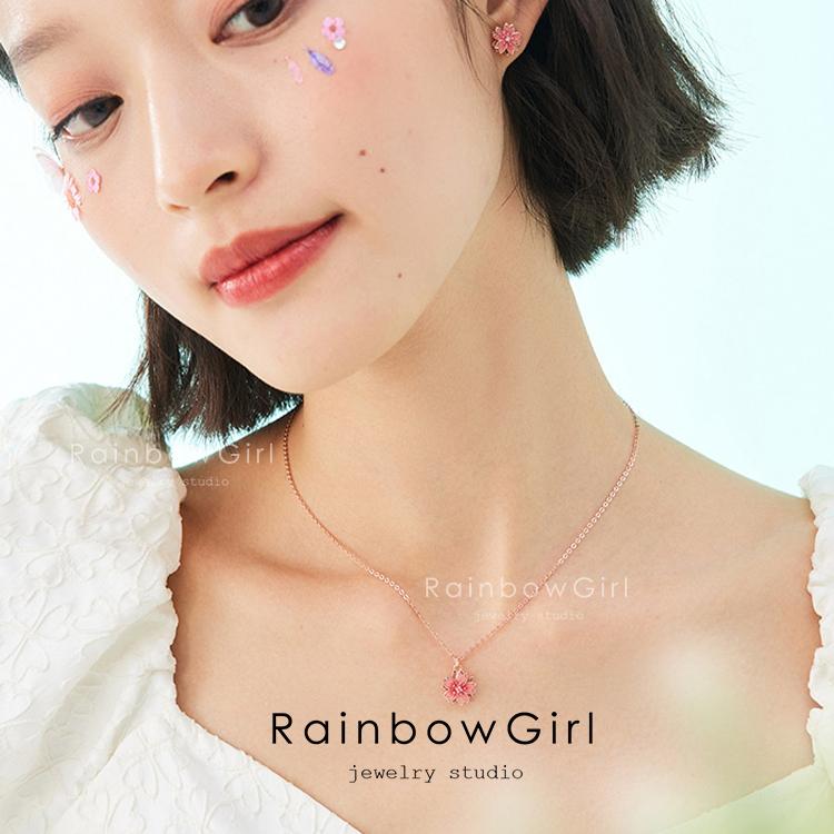 RainbowGirl 桜ネックレス レディース さくら 回る 花びら 大人可愛い 