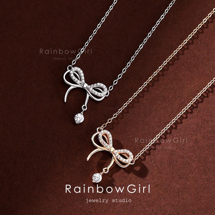 RainbowGirl ネックレス レディース リボン 大人可愛い シルバー925