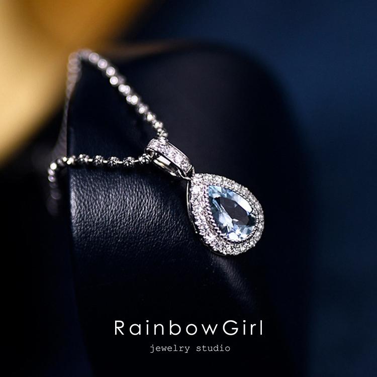 RainbowGirl ネックレス レディース しずく アクアマリン 3月の誕生石