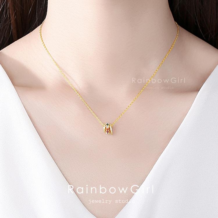 RainbowGirl ネックレス レディース 3連リング カラフル カラー