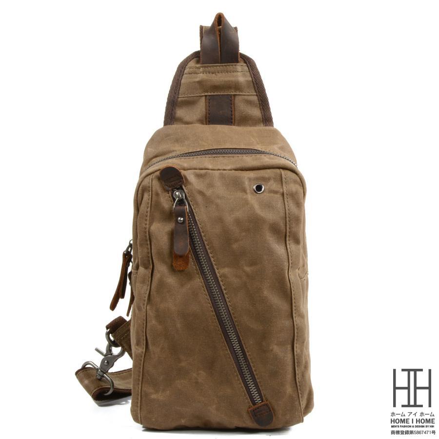 オイルワックスキャンバスバッグ スリムフィット 本革 ワンショルダーバッグ ボディバッグ メンズ 左右付替え 小さめ 鞄 自転車 アウトドア カジュアル ラフ | ホームアイホーム | 09