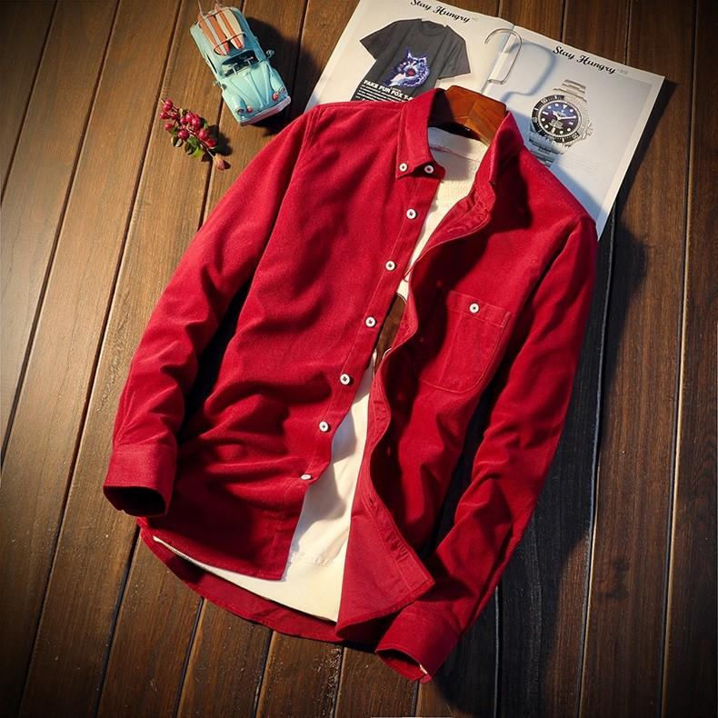 コーデュロイシャツ メンズ 無地 長袖 ボタンダウンシャツ ポケット付き コール天 スリム 細身 春 秋 冬 ビジネスシャツ カジュアルシャツ 通勤 通学 | ホームアイホーム | 09