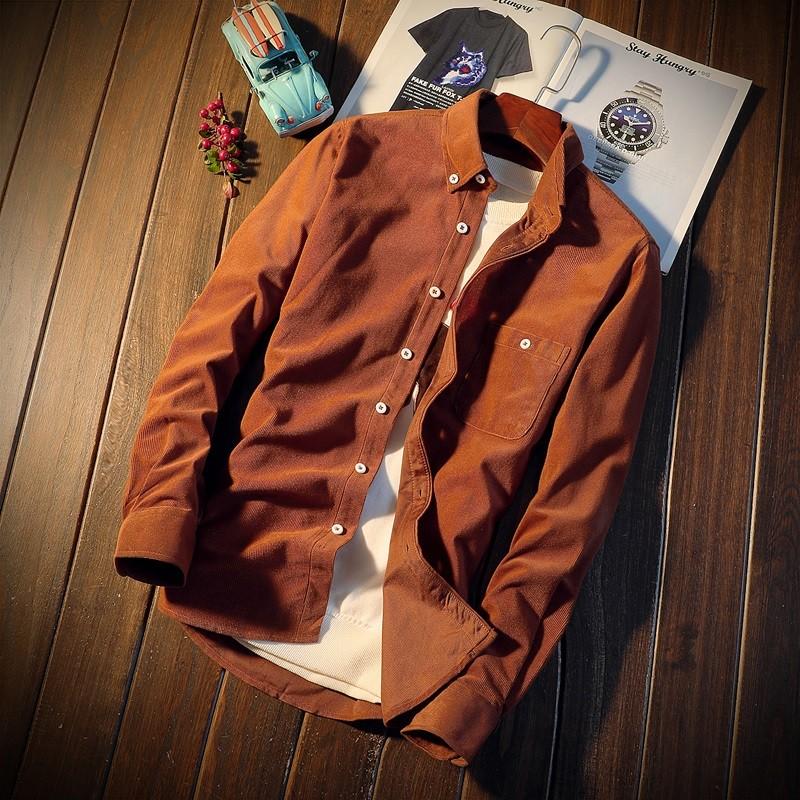 コーデュロイシャツ メンズ 無地 長袖 ボタンダウンシャツ ポケット付き コール天 スリム 細身 春 秋 冬 ビジネスシャツ カジュアルシャツ 通勤 通学 | ホームアイホーム | 10