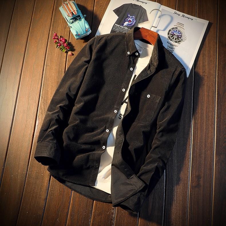 コーデュロイシャツ メンズ 無地 長袖 ボタンダウンシャツ ポケット付き コール天 スリム 細身 春 秋 冬 ビジネスシャツ カジュアルシャツ 通勤 通学 | ホームアイホーム | 11