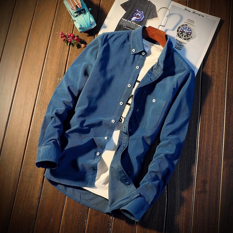 コーデュロイシャツ メンズ 無地 長袖 ボタンダウンシャツ ポケット付き コール天 スリム 細身 春 秋 冬 ビジネスシャツ カジュアルシャツ 通勤 通学 | ホームアイホーム | 13